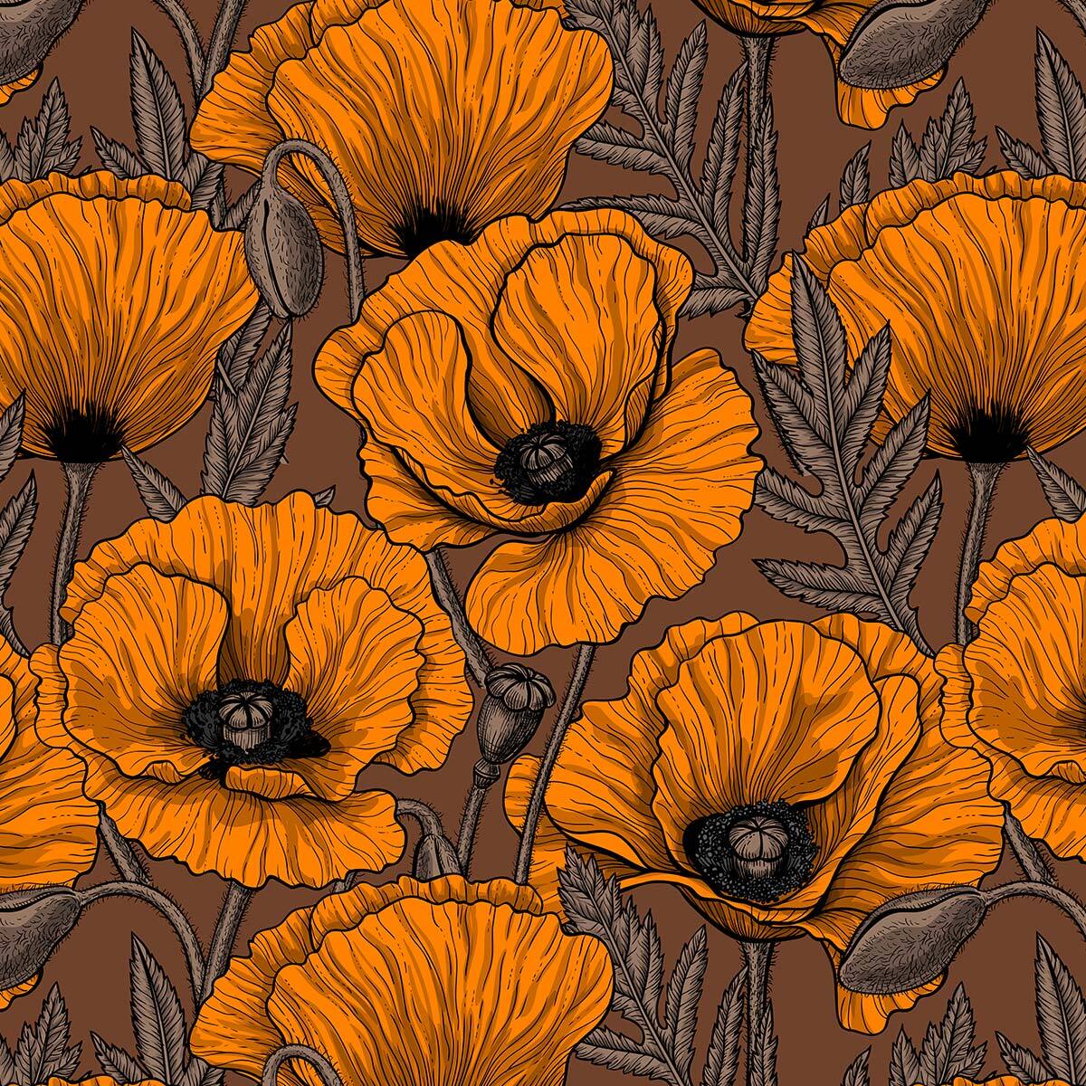 Papier peint papier coquelicot orange Intissé