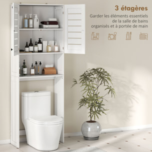 Meuble WC meuble dessus toilettes style classique chic 2 portes étagère niche blanc