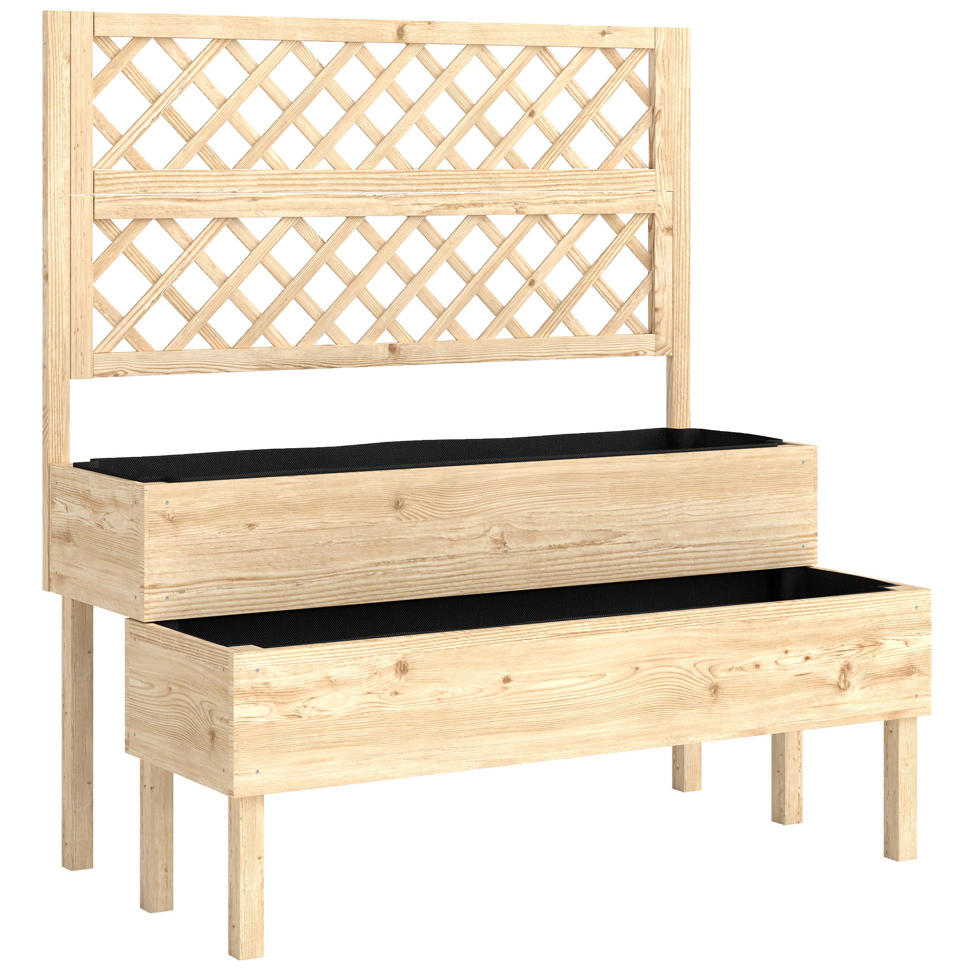 Jardinière sur pieds 2 niveaux en escalier avec treillis - 108 x 62 x 120 cm - bois pré-huilé