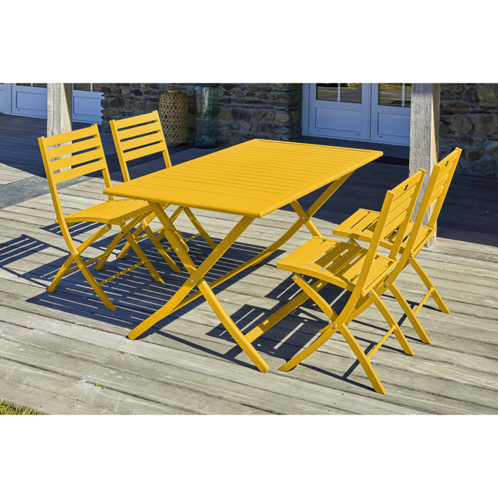 MARIUS - Ensemble repas de jardin 4 places en aluminium moutarde