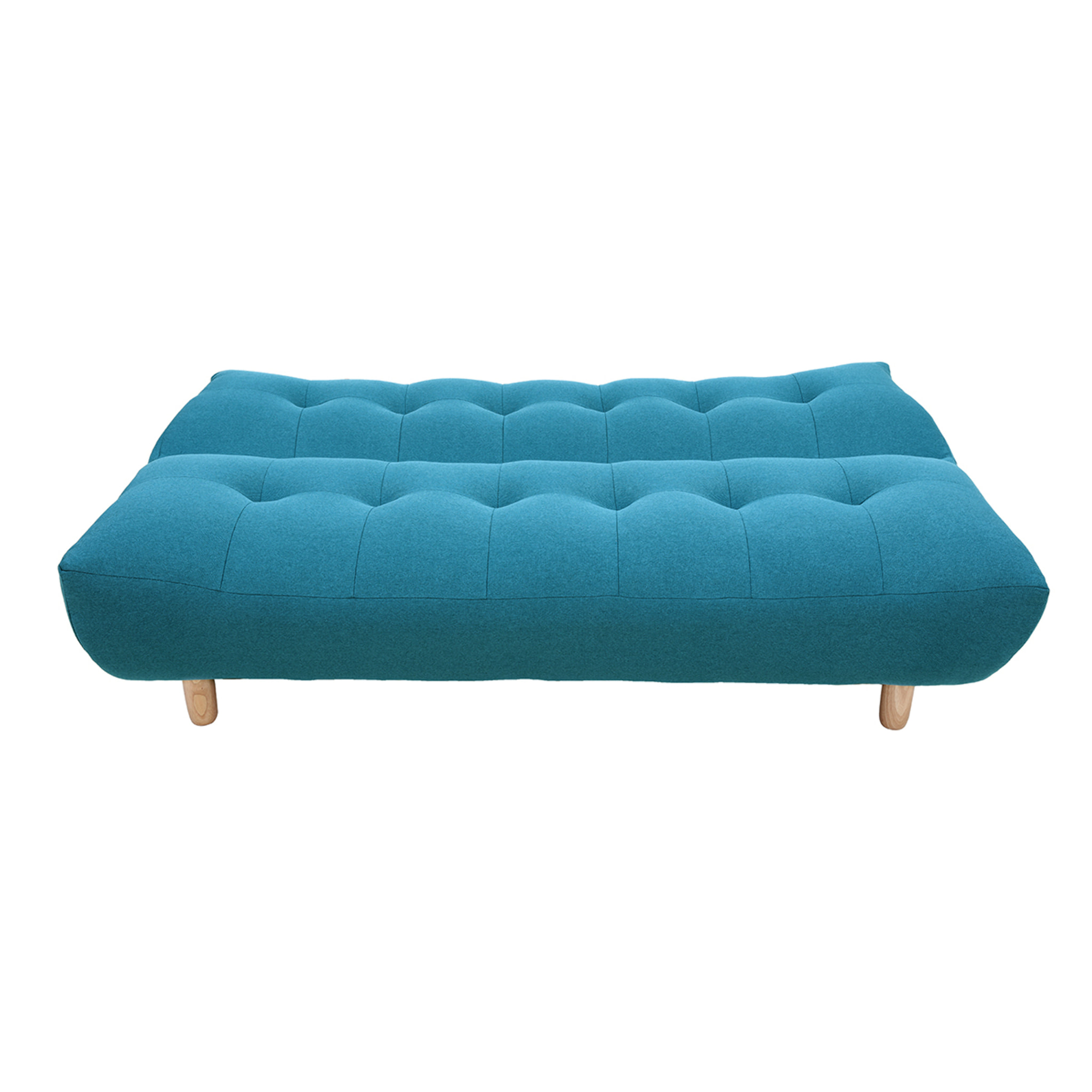 Canapé convertible scandinave 3 places en tissu bleu canard et bois clair YUMI