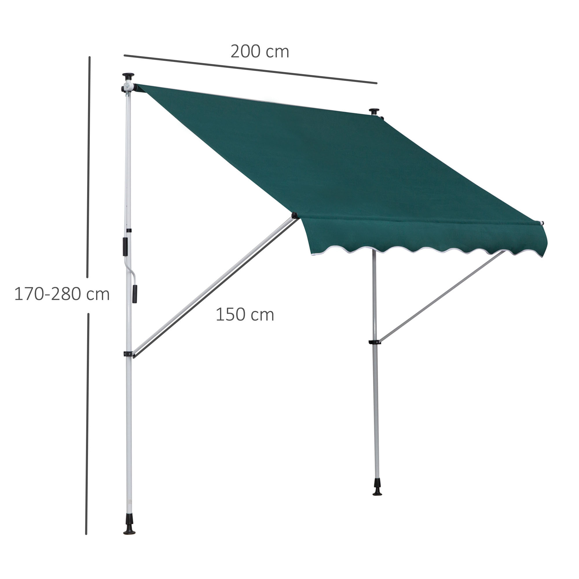 Toldo Balcón Altura Ajustable De Aluminio 2x1.5m Verde