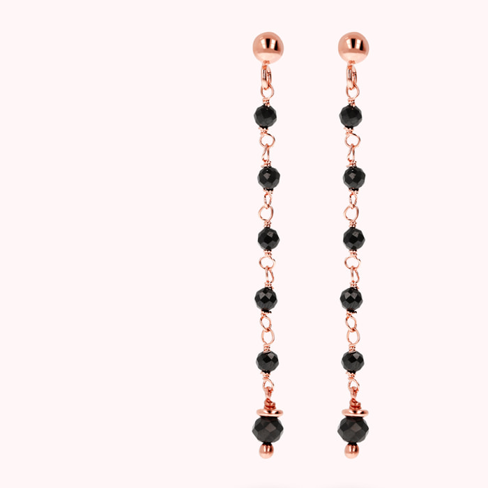 Orecchini Rosario Pendenti a Filo con Pietre Naturali Spinello Nero