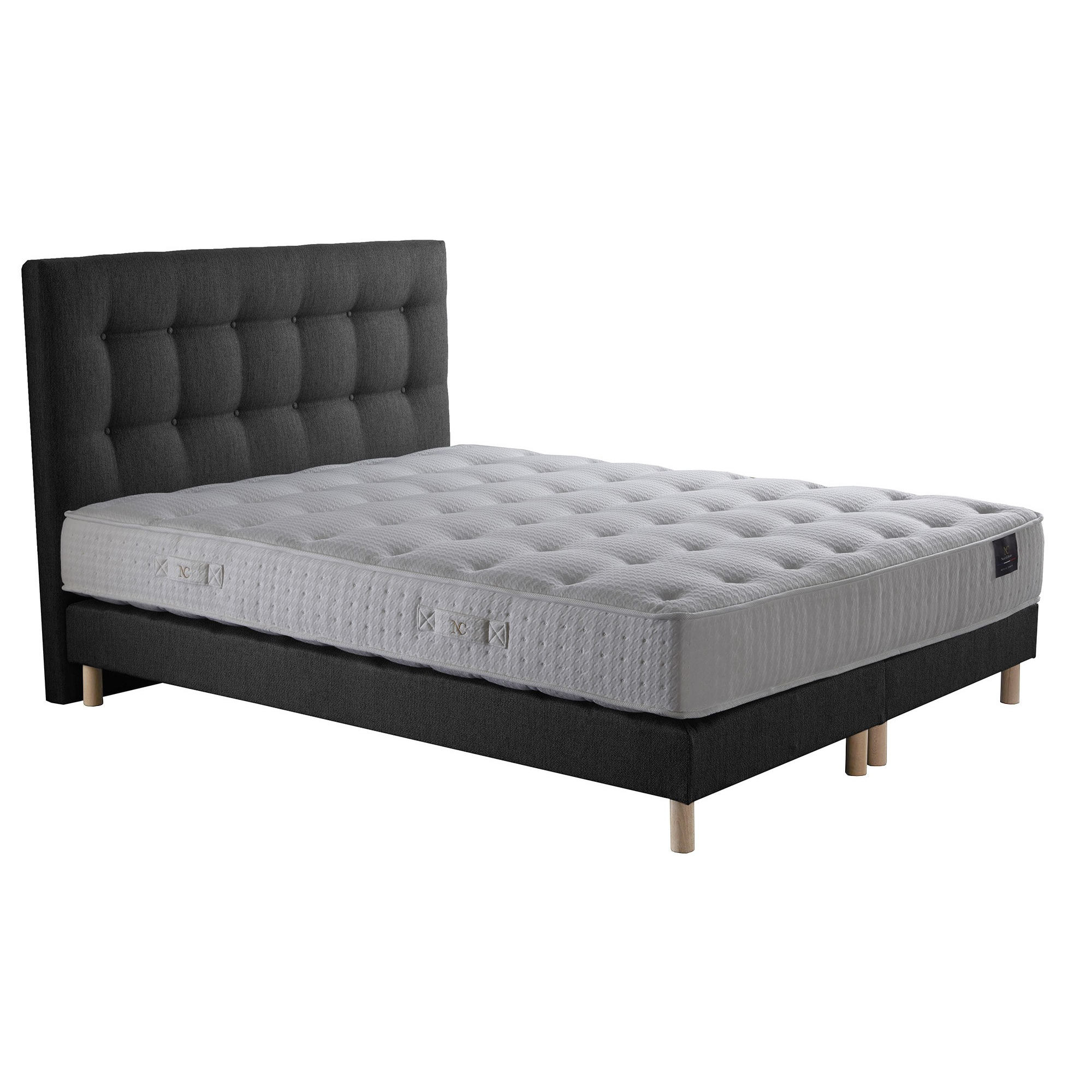 Ensemble Nova + tête de lit capitonnée - Matelas ressorts ensachés Mémoire de forme - Sommier Gris Anthracite