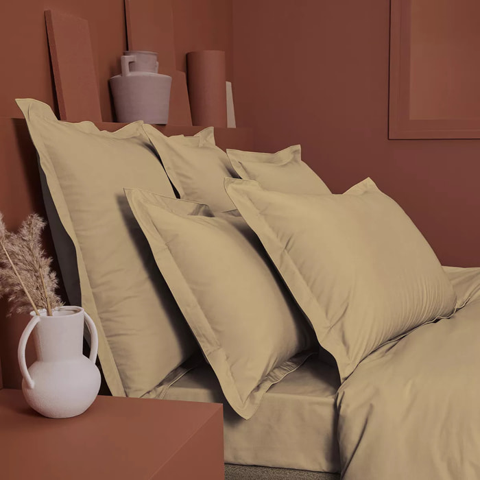 Drap plat percale de coton uni beige Giulia stone