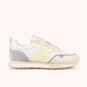 Zapatilla Deportiva Casual en Blanco y Crema con Detalles Amarillos MUNICH NEXT WMN 20