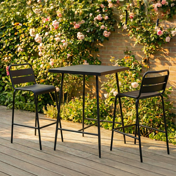 Ensemble table de bar et 2 chaises hautes d'extérieur gris foncé EVORA