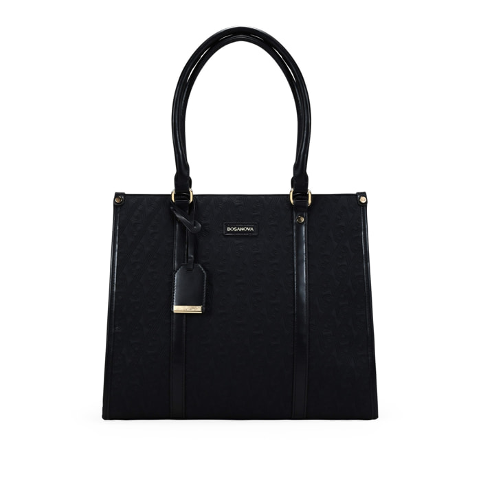 Bolso shopper negro con grabado de B