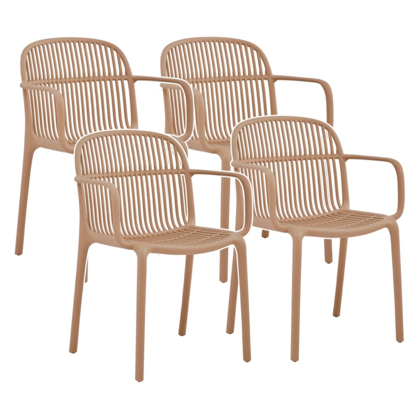 Set da 4 sedie da giardino con braccioli in polipropilene tortora – Sintra