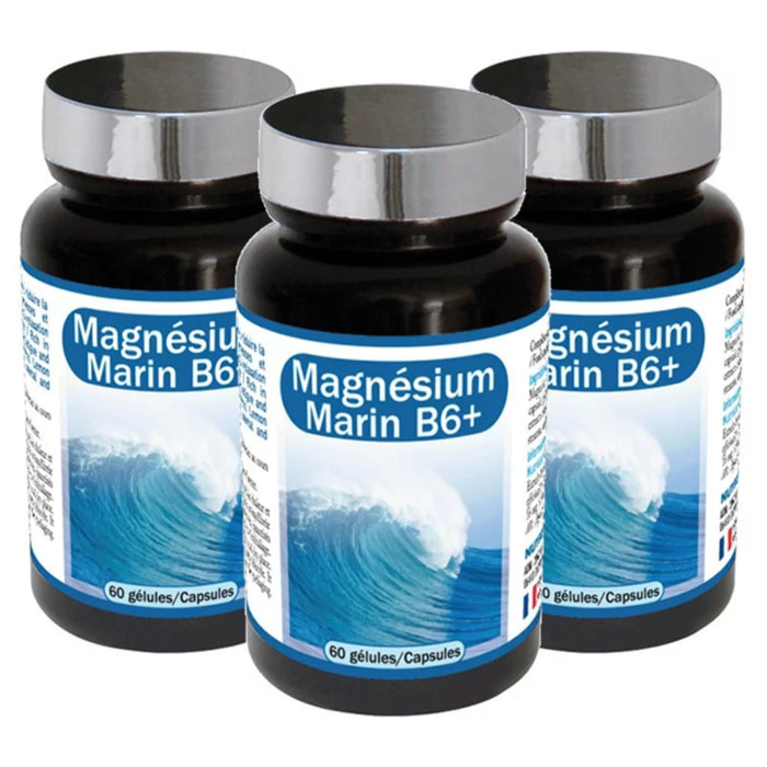 NUTRIEXPERT - Magnésium Marin B6+ - Complément Alimentaire à Base de Magnésium + Vitamine B6 + Mélisse - Favorise l'Équilibre du Système Nerveux et le Bien-Être - Réduit la Fatigue - Lot de 3 produits