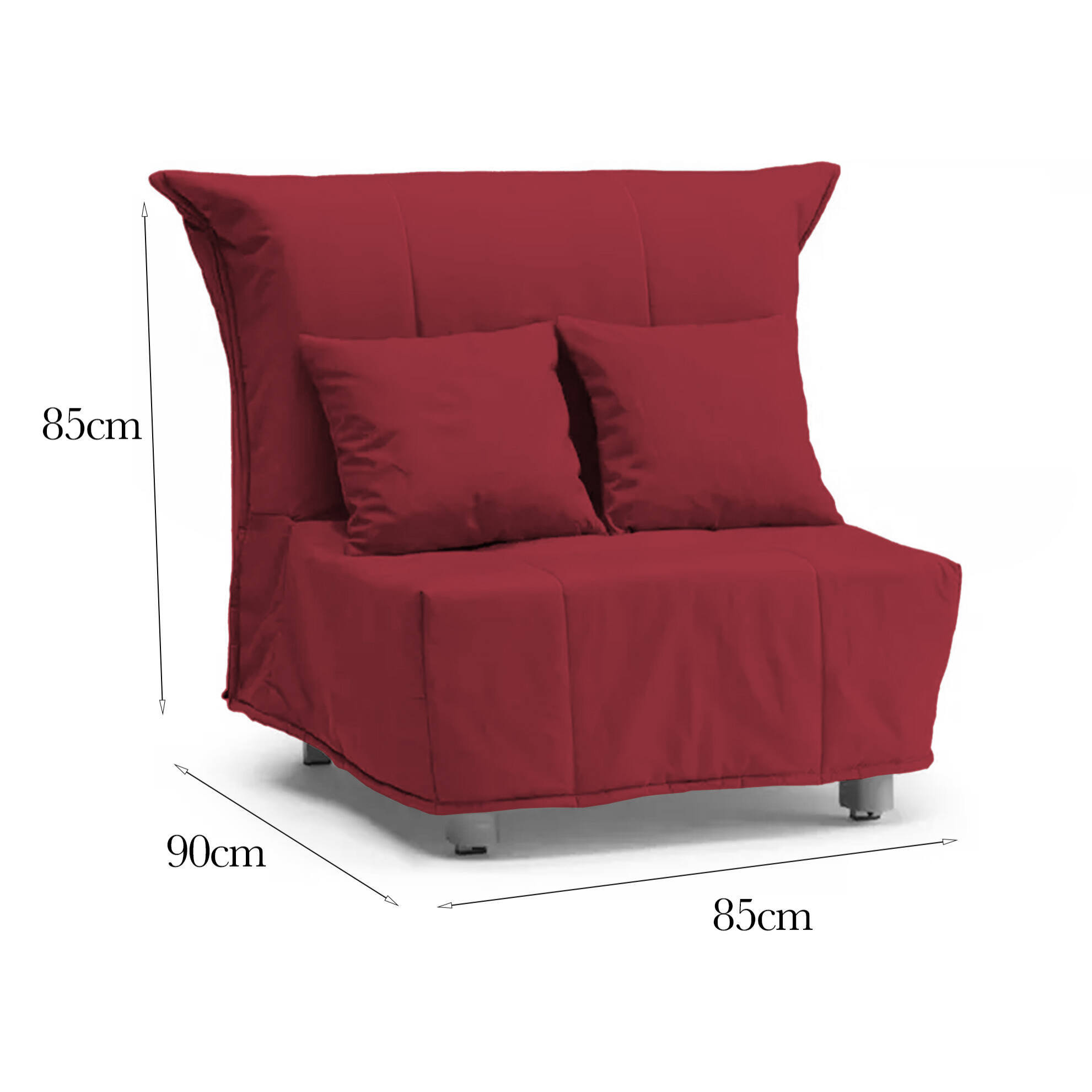 Divano Letto Alma, Divano singolo, 100% Made in Italy, Poltrona soggiorno con apertura a carrello, in tessuto imbottito, con cuscini inclusi, Cm 85x90h85, Rosso