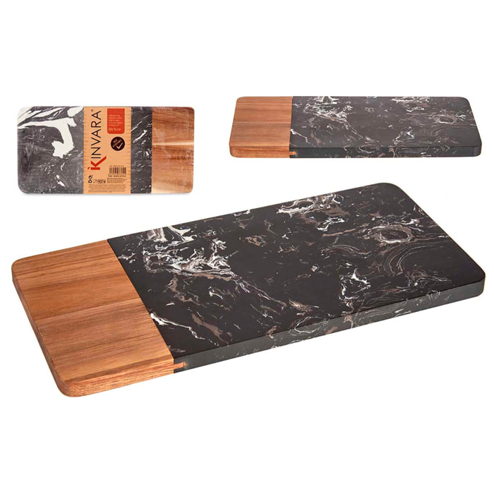 DAM TAGLIERE IN LEGNO E MARMO NERO 30CM 15x30x1,3 Cm. Colore nero