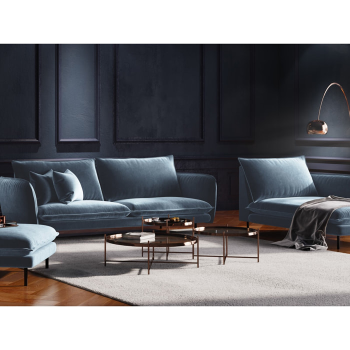 Méridienne droite "Vienna" en velours bleu