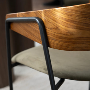 Lot de 2 chaises en velours vert kaki et bois de noyer - Esmée
