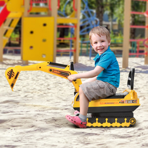 Excavadora sin Pedales para Niños de +3 Años Excavadora Correpasillos Camión de Construcción con Asiento de Almacenamiento Pala Delantera y Bocina Carga 30 kg 78x24x58,5 cm Amarillo