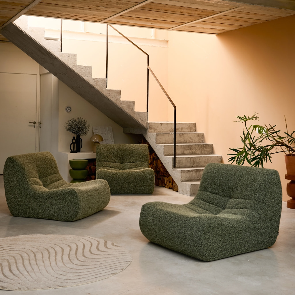 Chauffeuse tissu effet alpaca 3 places. kaki. style contemporain. L 91 x P 105 x H 72cm
