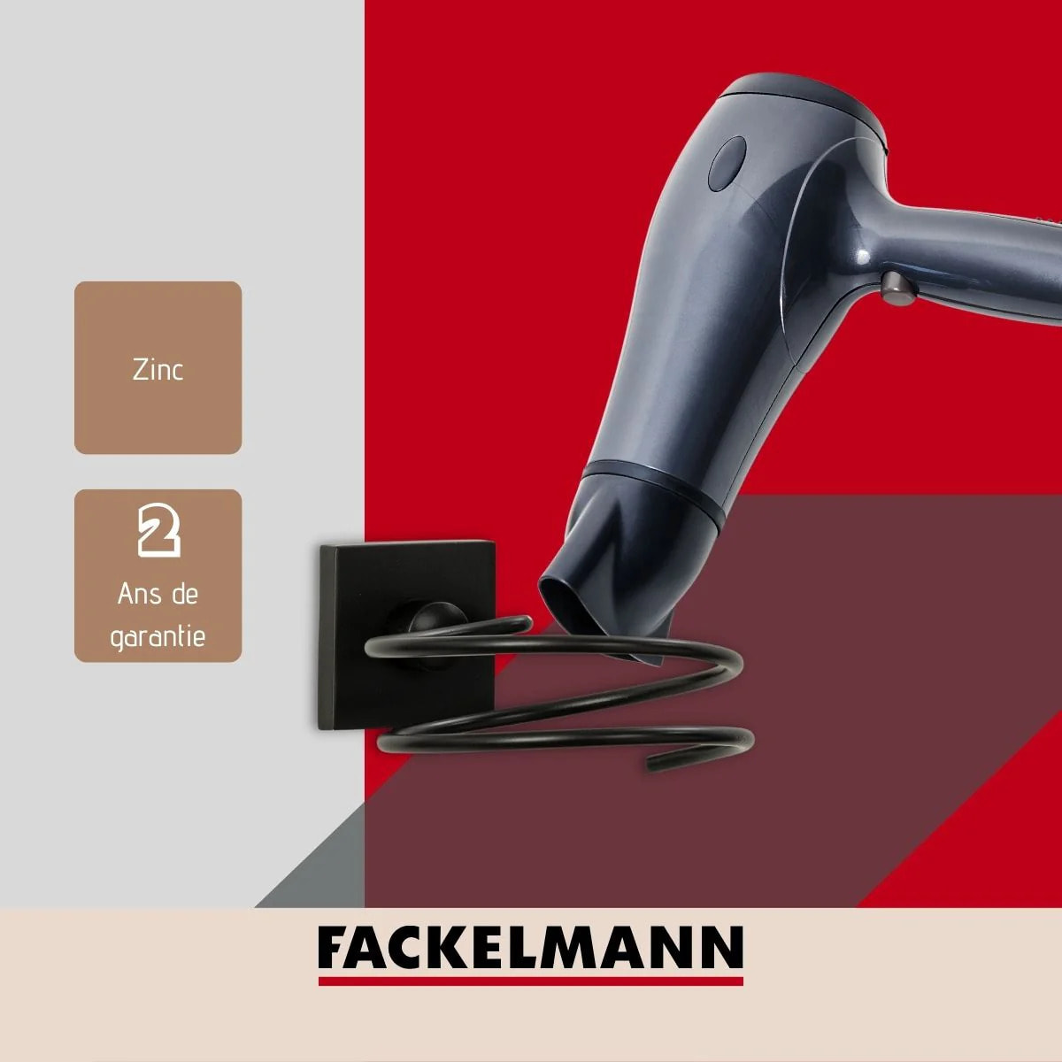 Support sèche cheveux en zinc noir mat Fackelmann New York