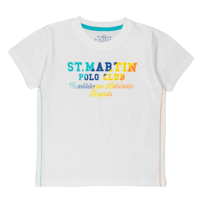 T-shirt jersey con stampa multicolor Polo Club St Martin Bianco