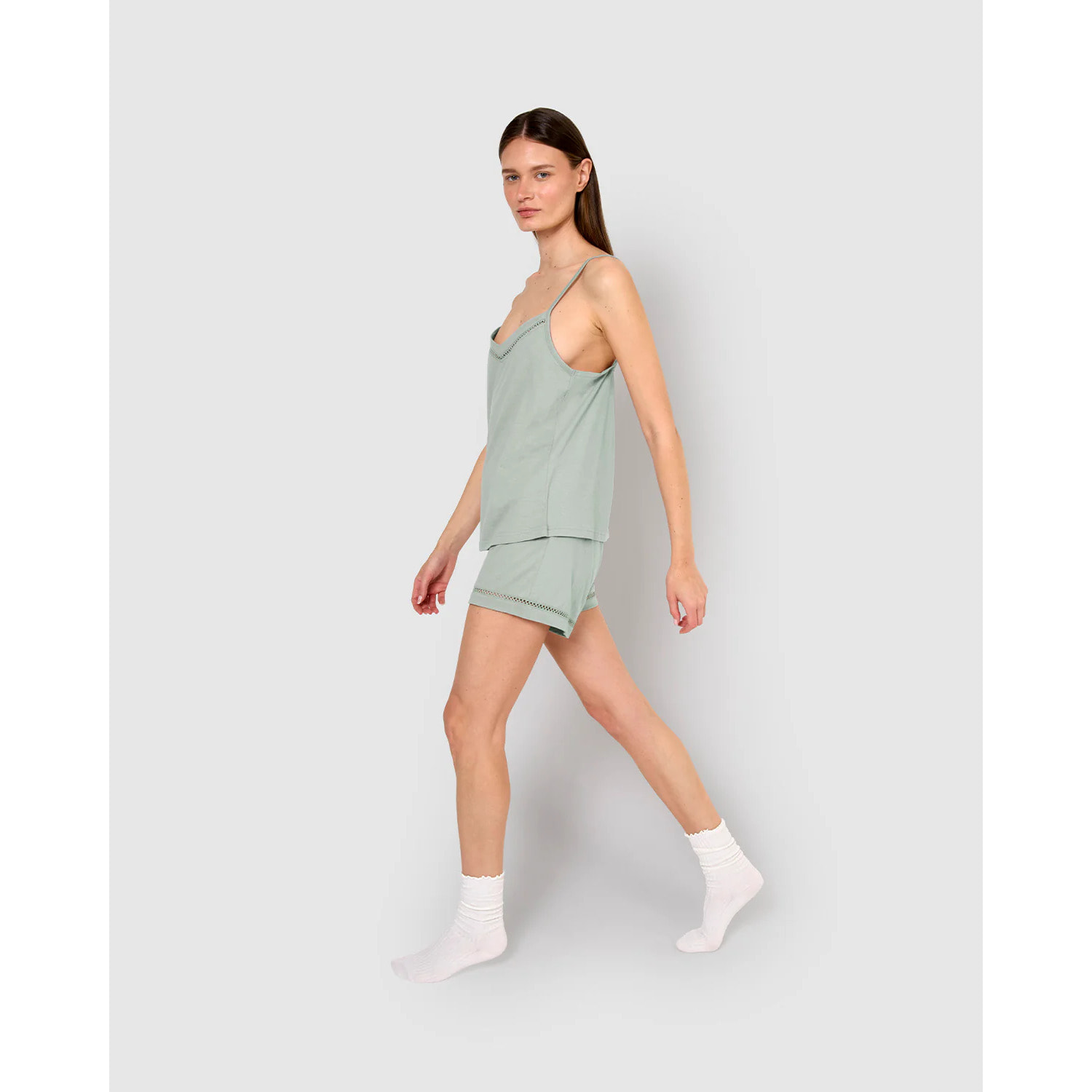 Pijama corto algodón vainica tirante azul agua