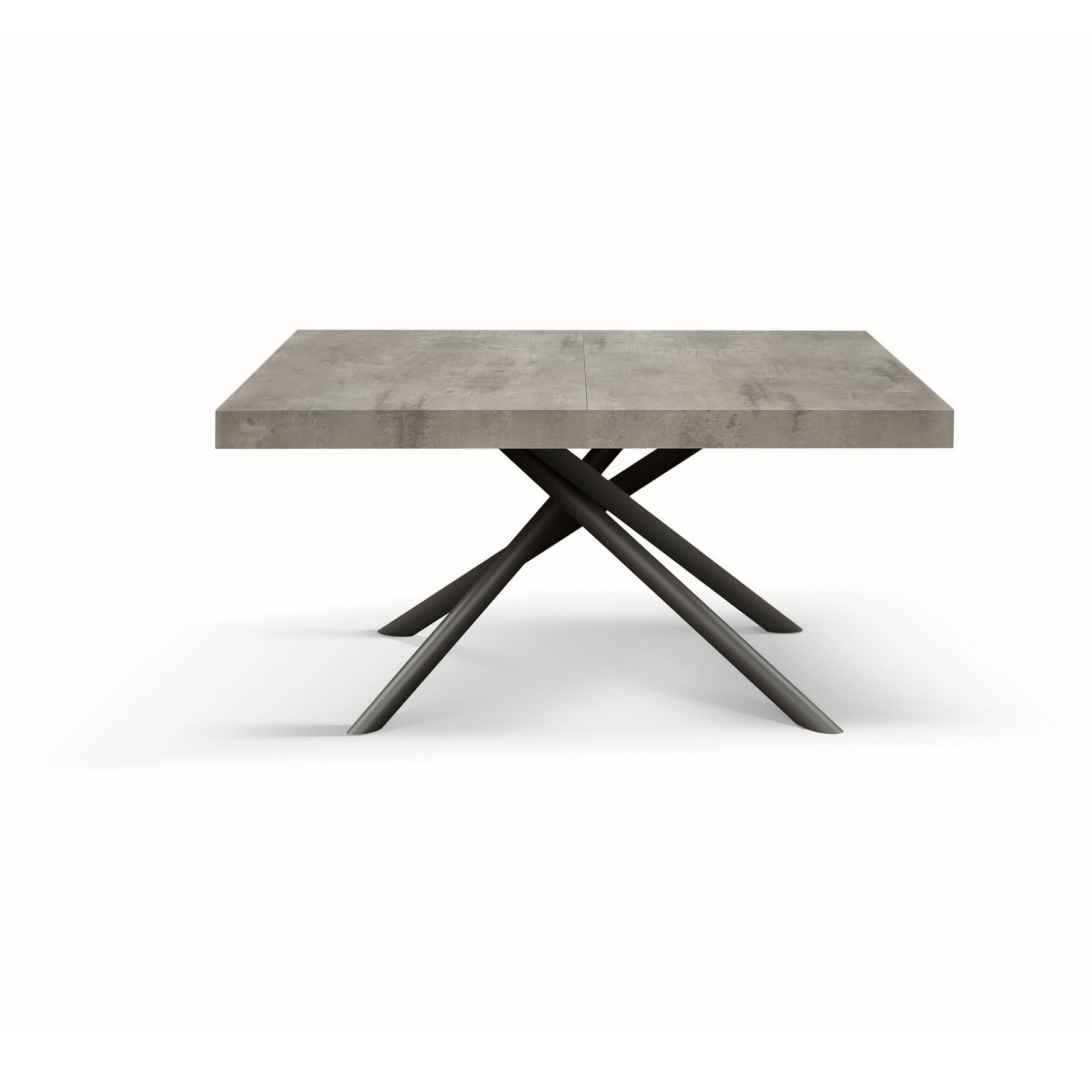 Tavolo CARRARA in legno, finitura grigio cemento e base in metallo verniciato antracite, allungabile 140x90 cm - 220x90 cm