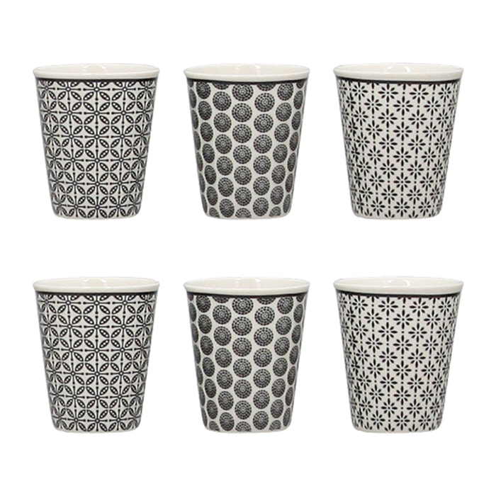 Lot de 6 gobelets café en porcelaine - décors assortis 10cl GRAPHIK