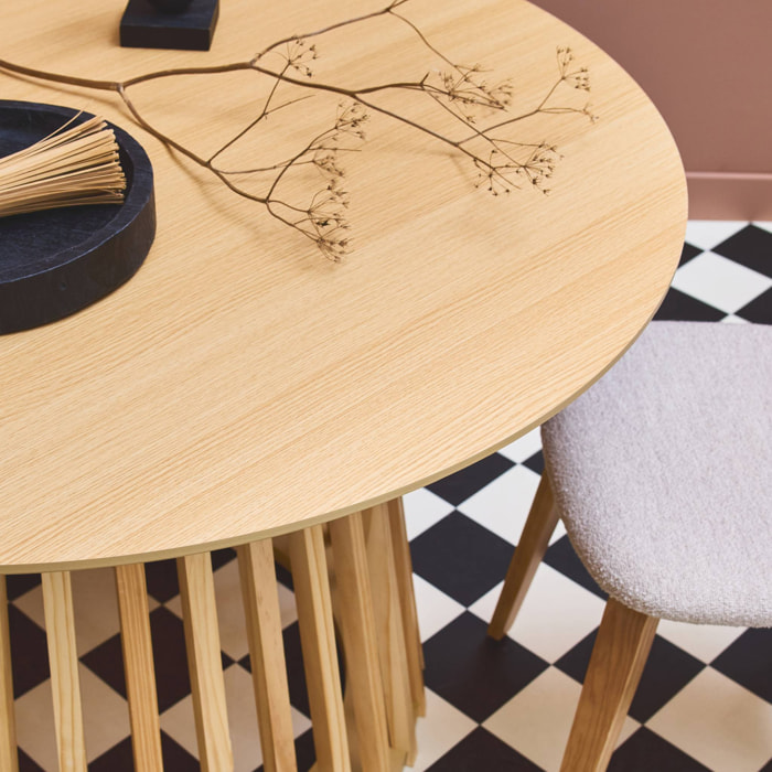 Table à manger effet bois chêne pieds bois de sapin 4 places Ø120cm