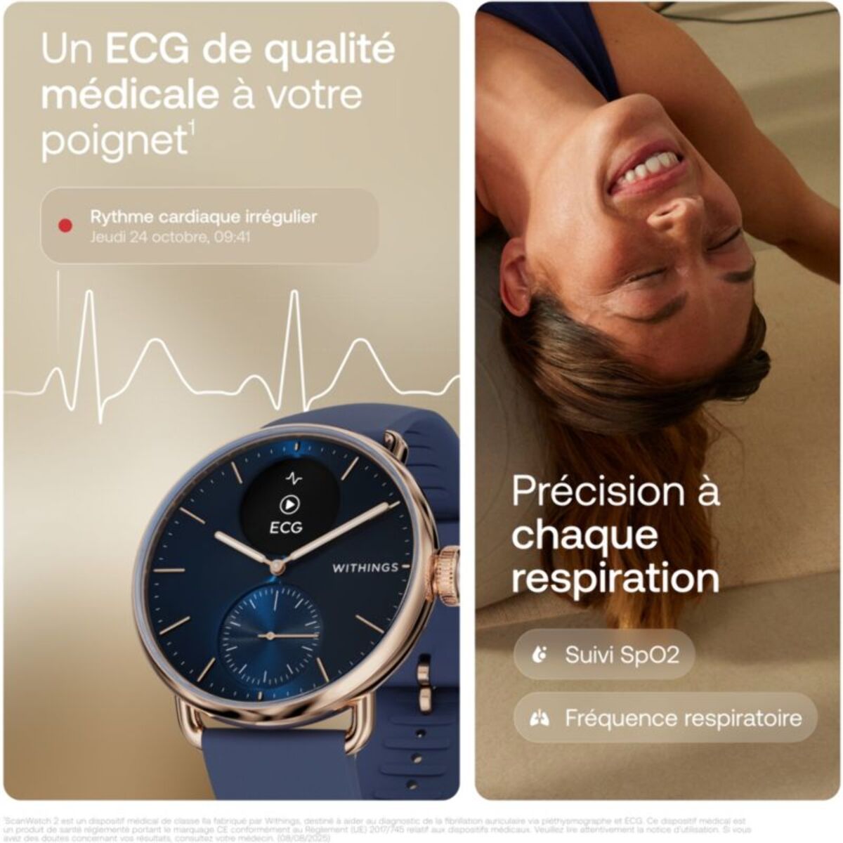 Montre santé WITHINGS Scanwatch 2 38mm Rose Gold Bleue