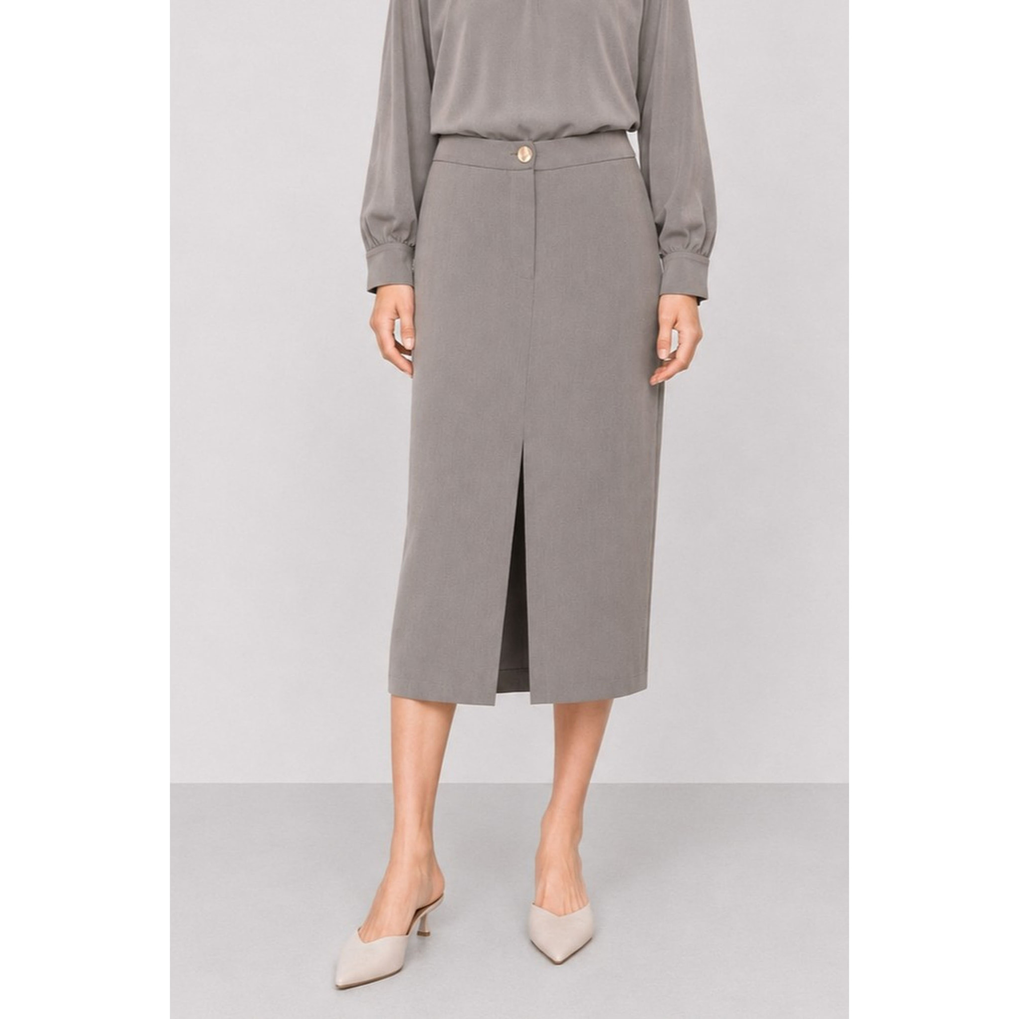 Kocca - Gonna midi da donna a vita alta con spacco e bottone Donna