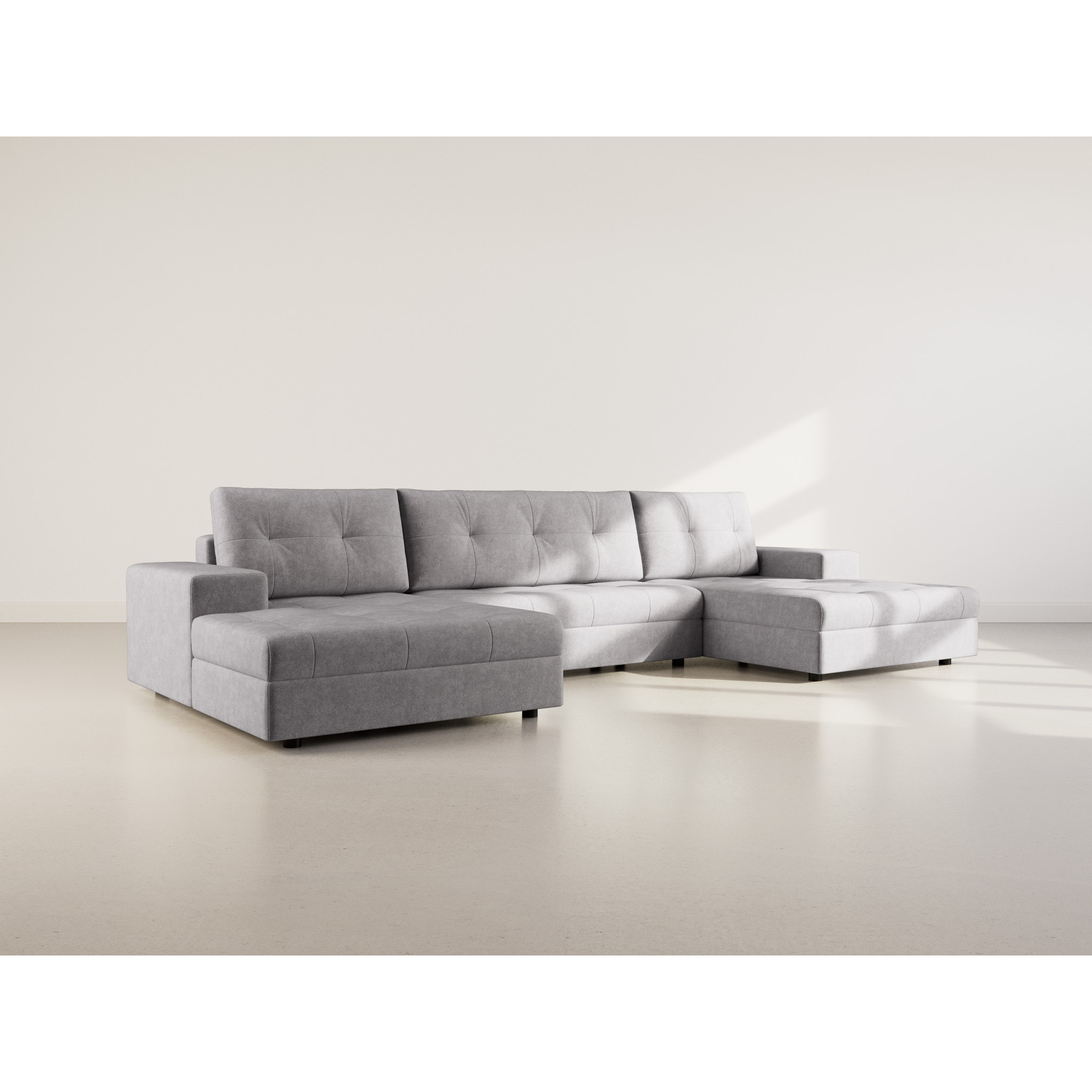 Bastian - canapé panoramique en U 7 places convertible avec coffre en velours texturé - Gris foncé