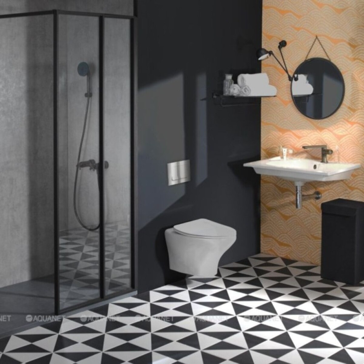 Pack WC suspendu sans bride compact Nouvelle vague+ bâti-support + plaque Blanc brillant/Blanc mat + accessoires