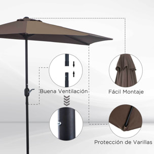 Sombrilla Parasol Jardín con Manivela Semicircular Exterior 269x138x236 cm Café