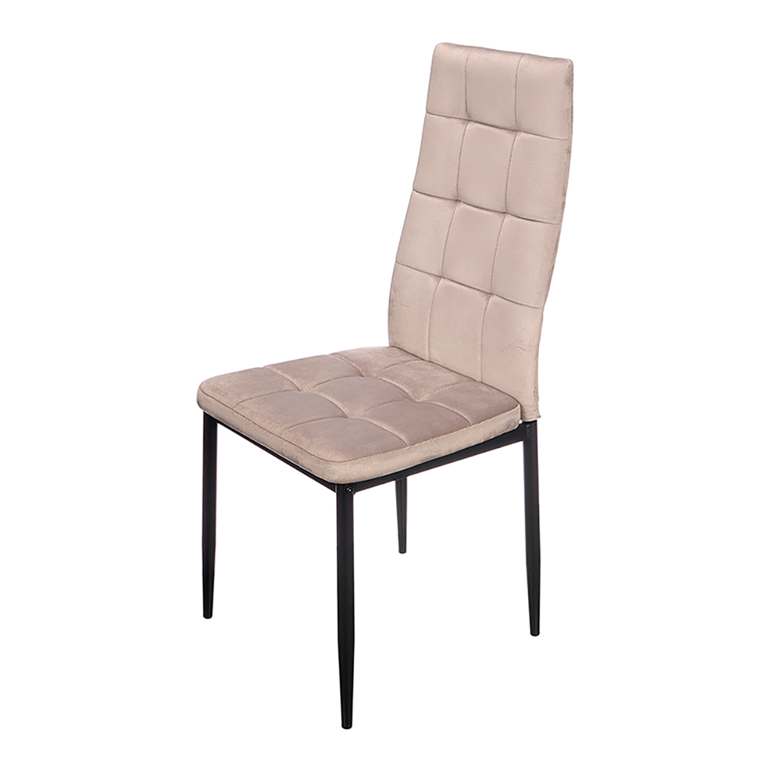 Silla con respaldo alto de terciopelo en color gris.