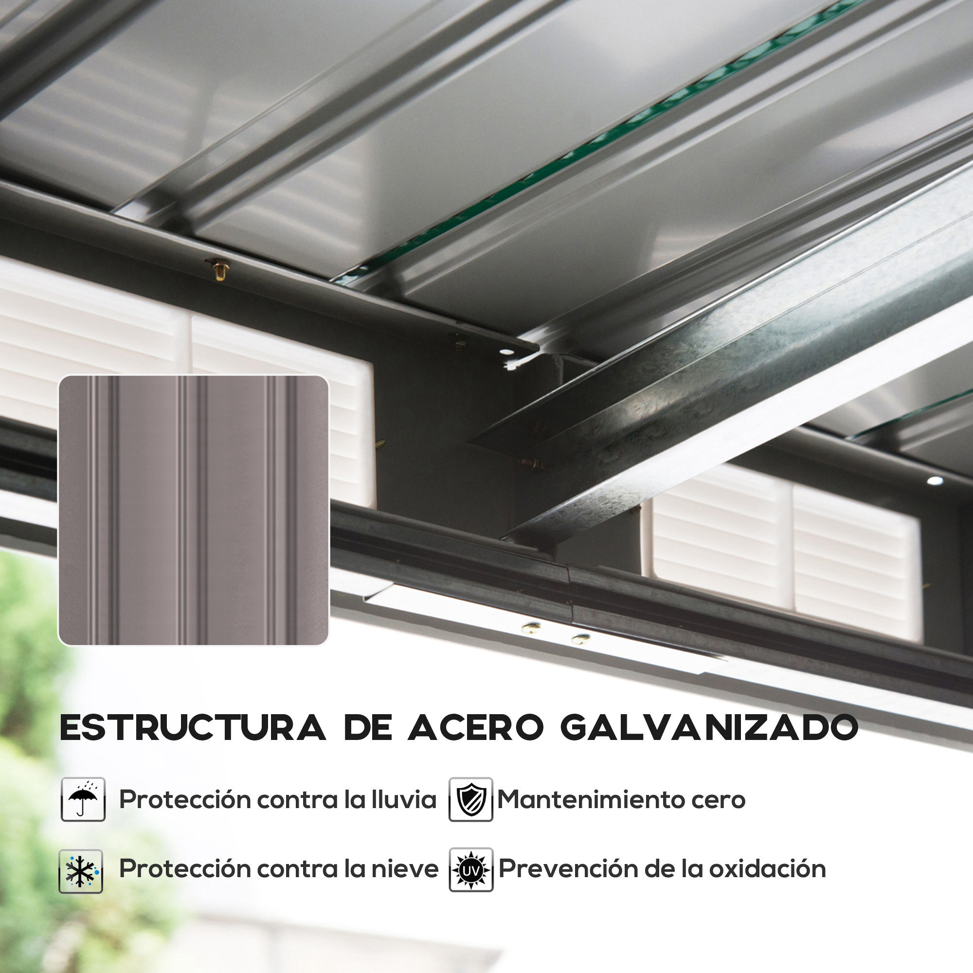 Caseta de Jardín Exterior 3,2 m² 280x130x172 cm Cobertizo de Jardín Exterior con Puerta Corredera Techo Inclinado Base Refuerzo (Suelo NO Incluido) y 2 Ventanas Gris Claro