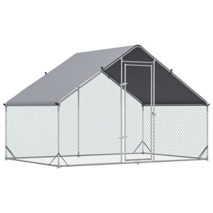 Gallinero de Exterior Grande 3x2x2 m Jaula para 4-6 Gallinas Cercado de Acero Galvanizado con Techo de PE y Cerradura para Conejos Aves de Corral Plata