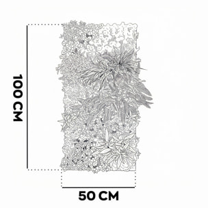 Flora - Quadro vegetale 100x50 cm con foglie e fiori in PE cornice in PVC nero