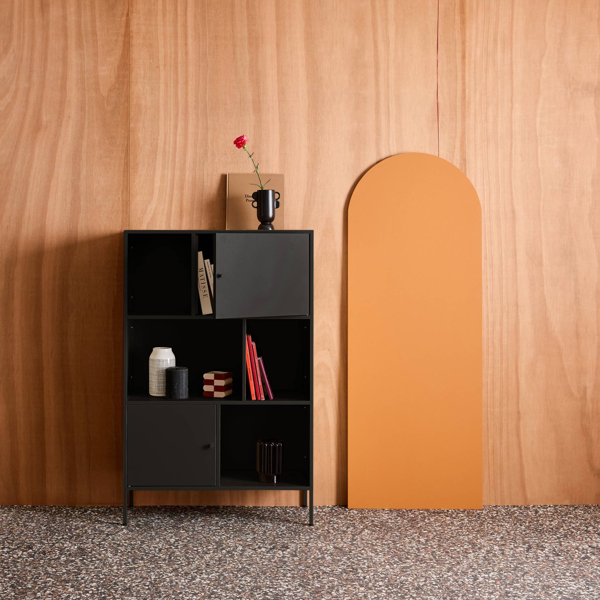 Buffet, meuble de rangement industriel métal 6 compartiments OKLAHOMA