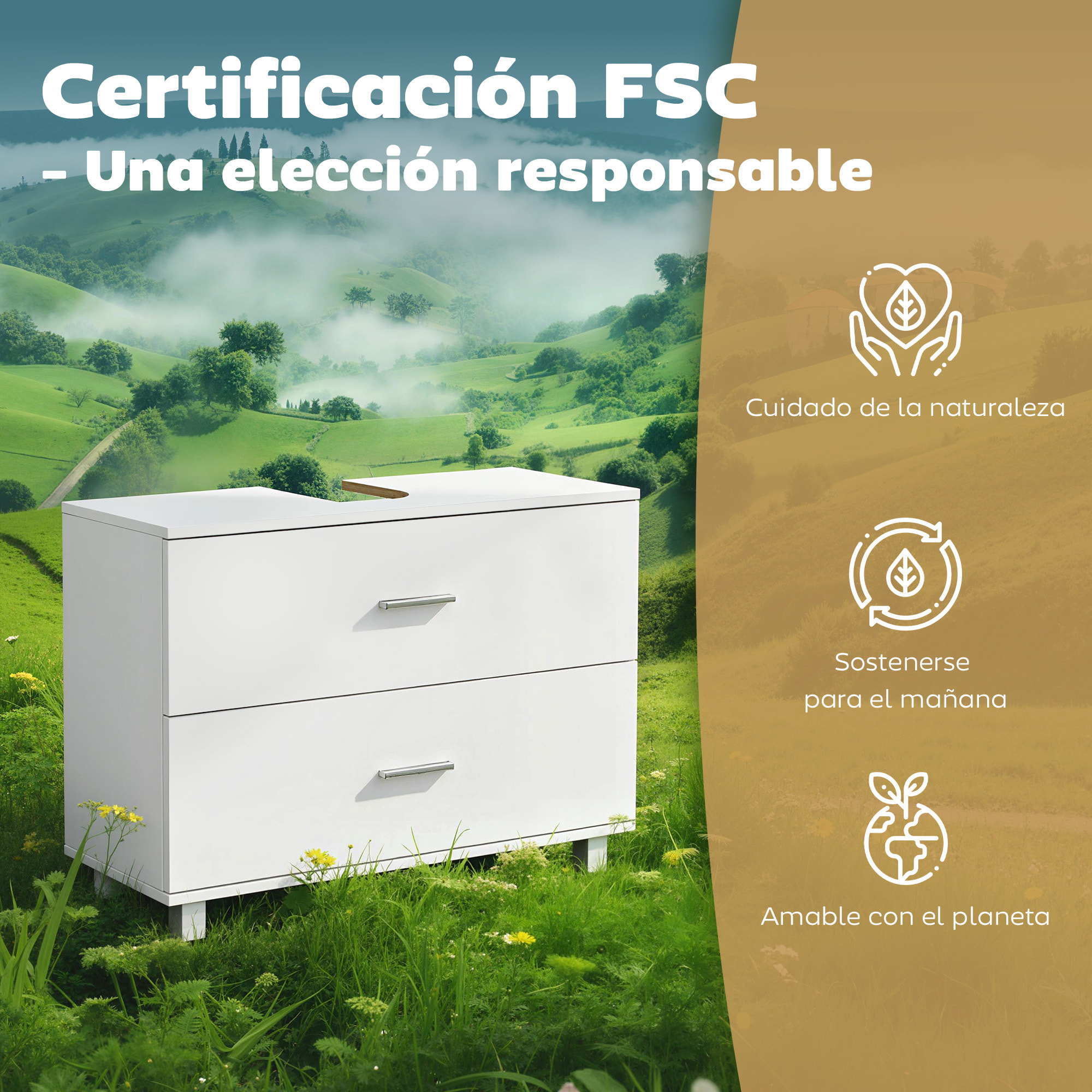 Mueble Bajo Lavabo, Mueble de Baño con 2 Cajones, Estilo Moderno, para Lavabo sin Pedestal, 80x30x60 cm, Blanco