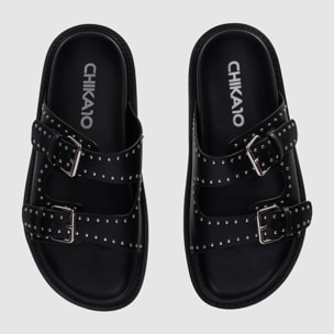Sandalias de Piel Sintética - Negro - Tacón: 1 cm