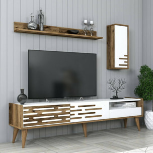 Mobile porta TV Dbrunozz, Credenza da soggiorno, Armadio basso per TV, Base parete attrezzata, 180x45h35 cm, Bianco e Noce