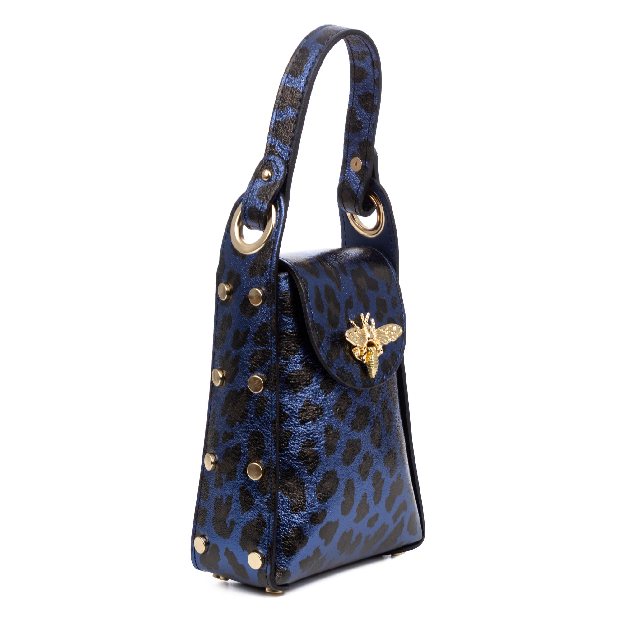 Alviano bolso de mano mujer. Piel auténtica Gamuza con estampado animal print leopardo lacada brillante.