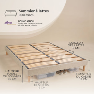 Sommier en kit Lino Technologie Tri-Lattes, Bois Épicéa, H30 cm, Montage Facile, Aération Optimale