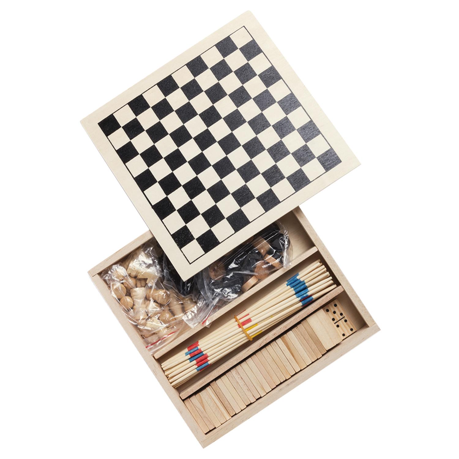 Xigral, set da gioco in legno. Include mikado, scacchi, dama e domino.