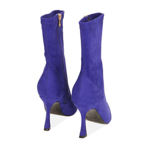 Ankle boots viola in microfibra, tacco sagomato 9,5 cm