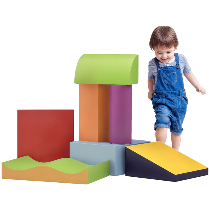 HOMCOM Juego de 7 Bloques de Espuma para Niños de 1-3 Años Bloques Psicomotricidad Figuras de Construcción para Escalar y Gatear Multicolor