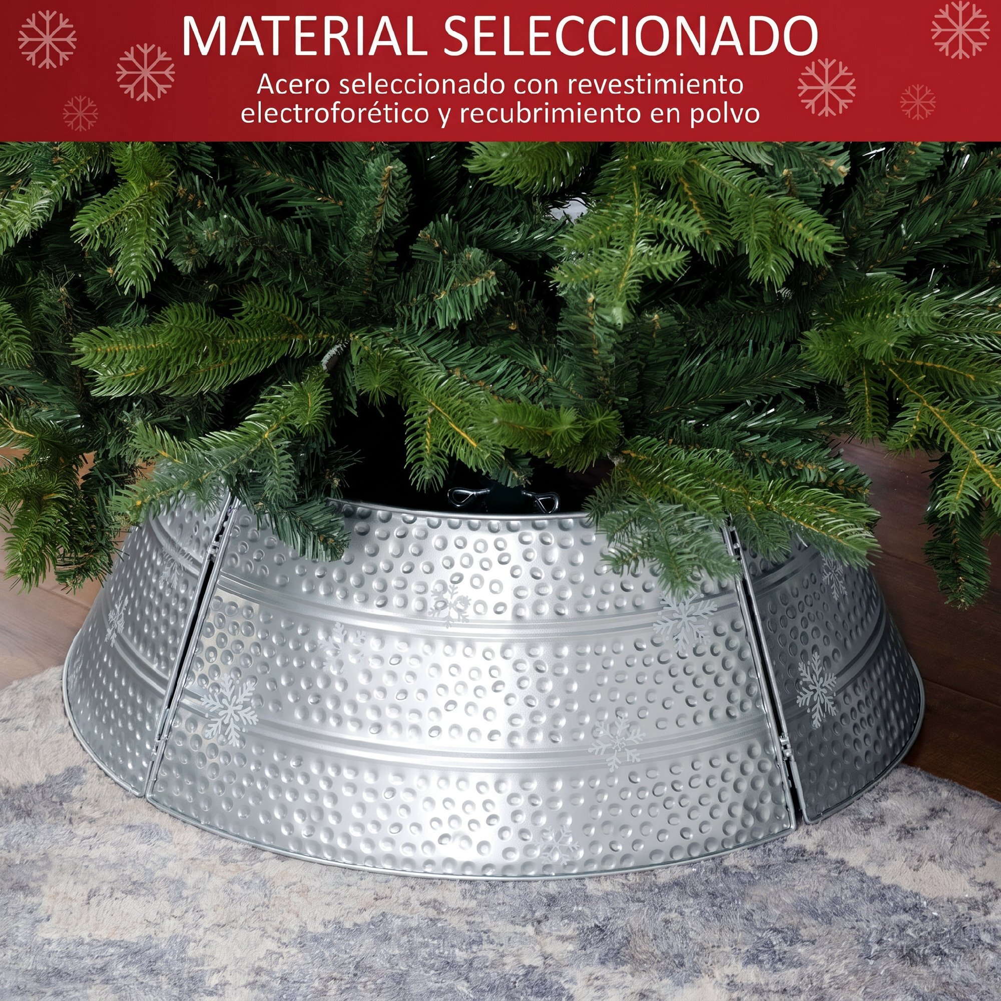 HOMCOM Collar para Árbol de Navidad, Falda para Árbol de Navidad de Metal, Impermeable, Decoración para para Fiestas, Hogar, 66x66x23 cm, Plateado