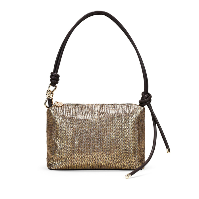 Bolso de hombro marrón metalizado en rafia