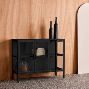 Buffet industriel métal et verre trempé 3 portes 100cm ARKANSAS