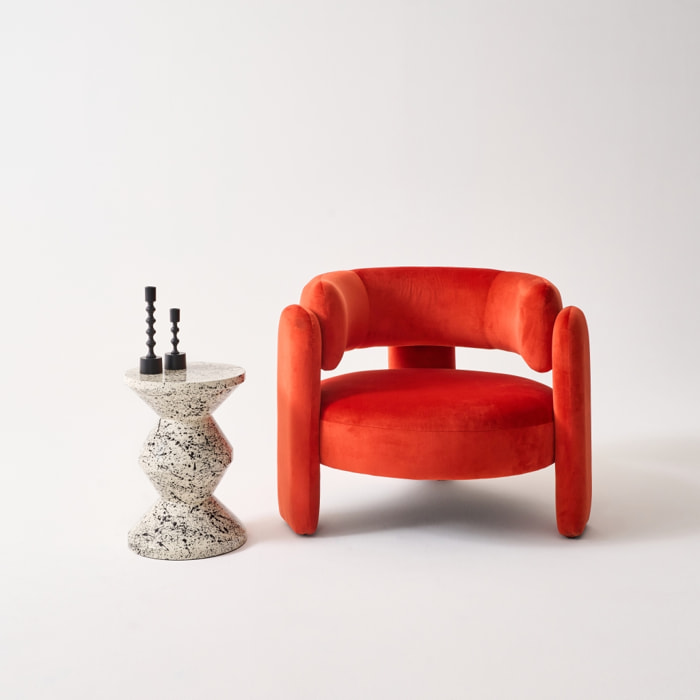 Table d'appoint. bout de canapé. table de chevet acier émaillé. motif moucheté noir Ø33 x H 47cm - Zina