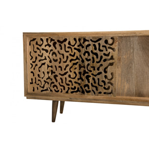 IRENE - Buffet bois Manguier 160x45cm 2 portes coulissantes 1 étagère Jaipur