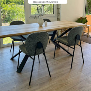 Lot de 2 chaises en tissu bouclé vert et pieds en métal noir - Iris